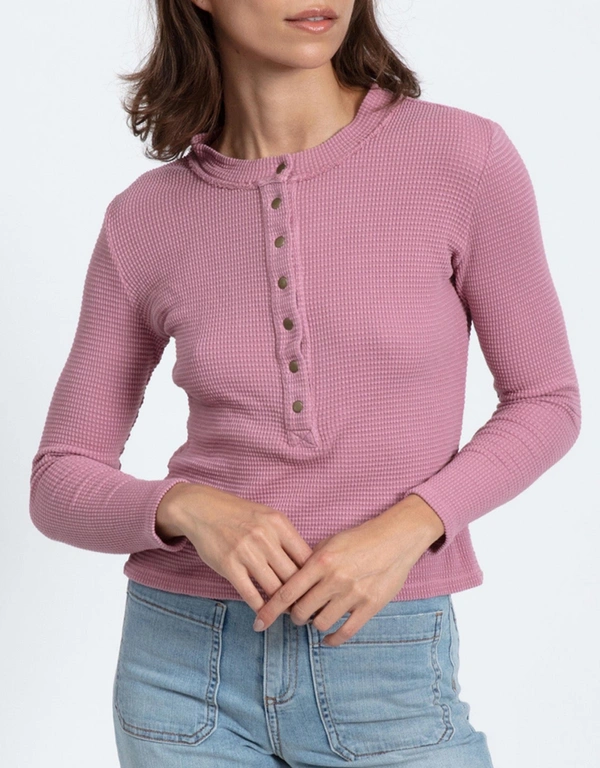 ASKK NY Henley Slim Fit Waffle Top-Dusty Pink