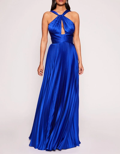 A-Line Pleated Foil Gown-Sapphire