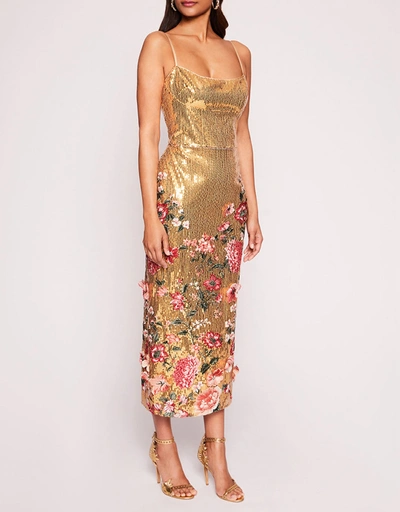 Shimmer Slip Midi Dress-Gold Multi