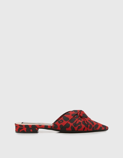 Pointy Knot Leopard Animal-print Mules