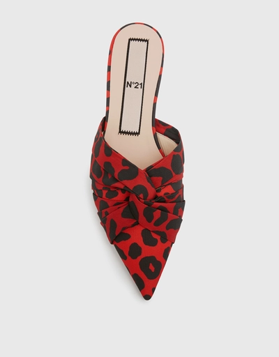 Pointy Knot Leopard Animal-print Mules
