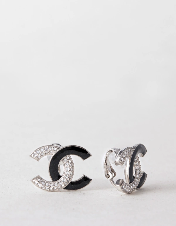 Chanel 水鑽Logo夾式耳環