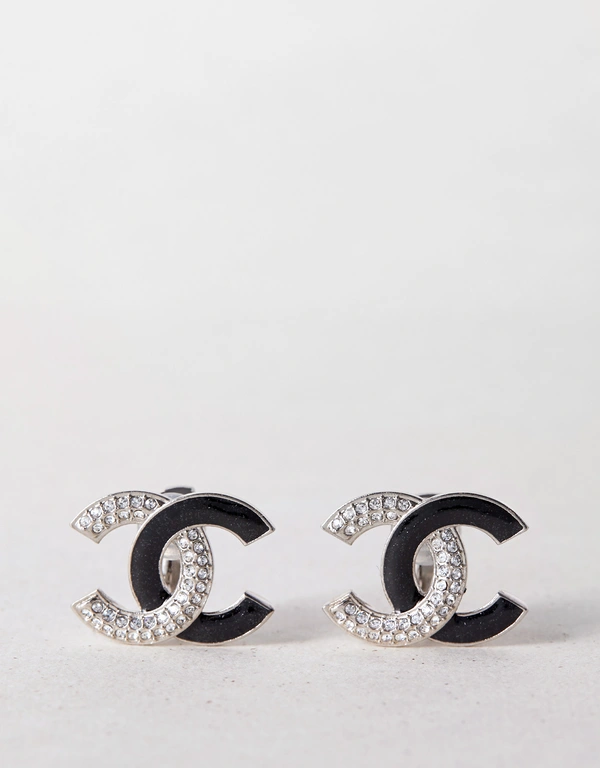 Chanel 水鑽Logo夾式耳環