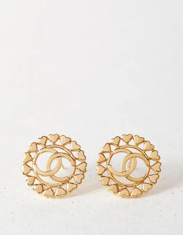 Chanel Logo 金色圓圈耳環
