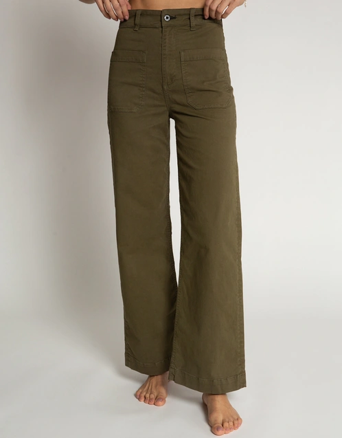 Cotton Sailor Straight-Leg Pants-Olive