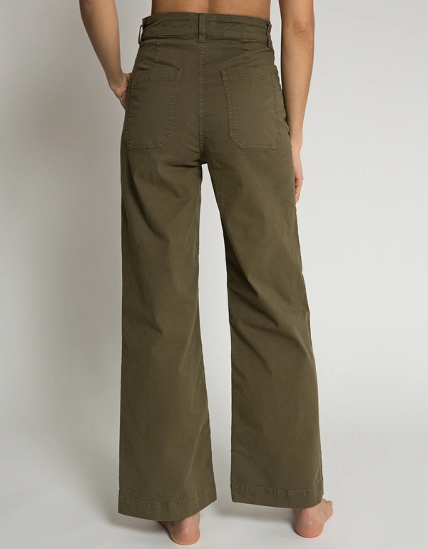 ASKK NY Cotton Sailor Straight-Leg Pants-Olive