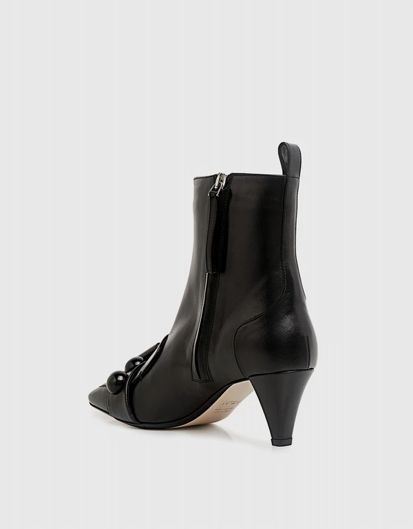 Calf Leather Square-toe Embellished Buckle Ankle Boots