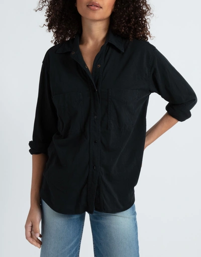 Cotton Oversized Knit Shirt -Stone Black