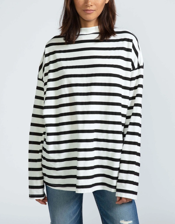 ASKK NY Cotton Thin Stripe Long Sleeve T-shirt - White