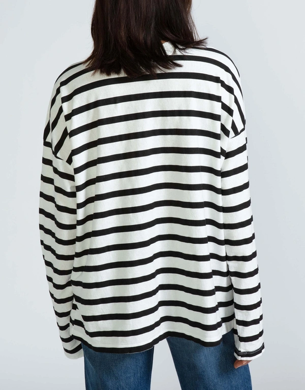 ASKK NY Cotton Thin Stripe Long Sleeve T-shirt - White