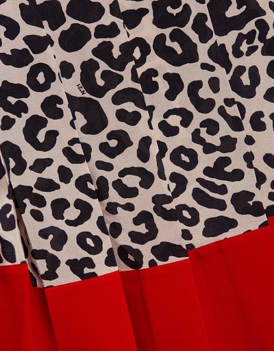 Leopard Animal-print Asymmetric Silk Knee Length Pleated Skirt