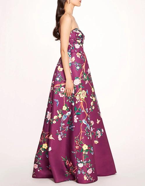 Satin Sleeveless Printed Ball Gown-Amethyst Combo