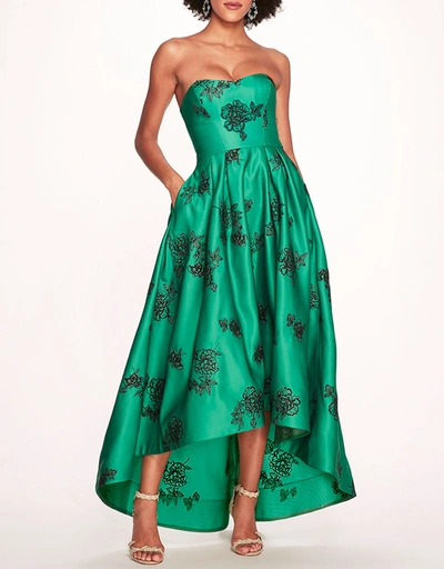Marigolds Strapless High Low A-Line Gown-Emerald Combo