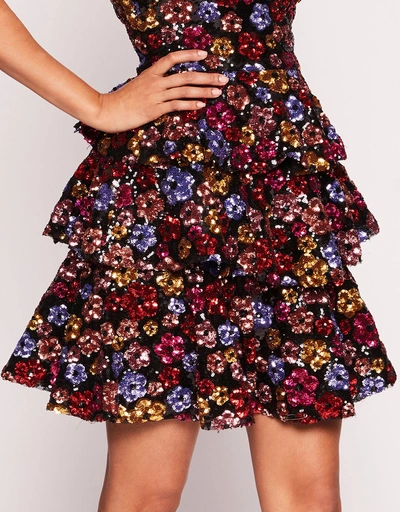 Sequin Bouquets A-Line Mini Dress-Multi