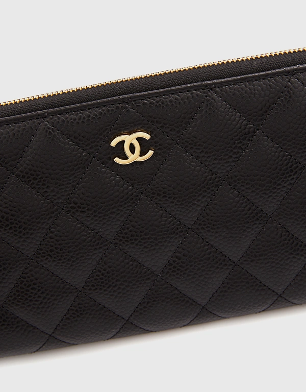 Chanel Classic Grained Calfskin And Gold-tone Metal Zipped Long Wallet