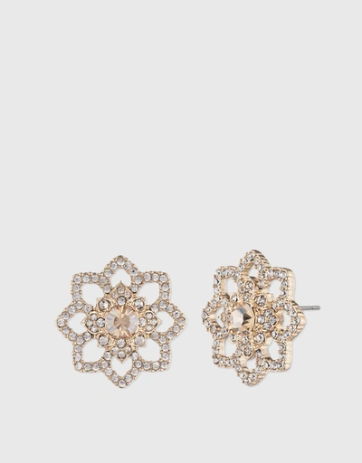 Lace Floral Stud Earrings-Gold