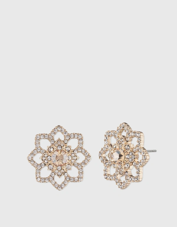 Marchesa Notte Lace Floral Stud Earrings-Gold