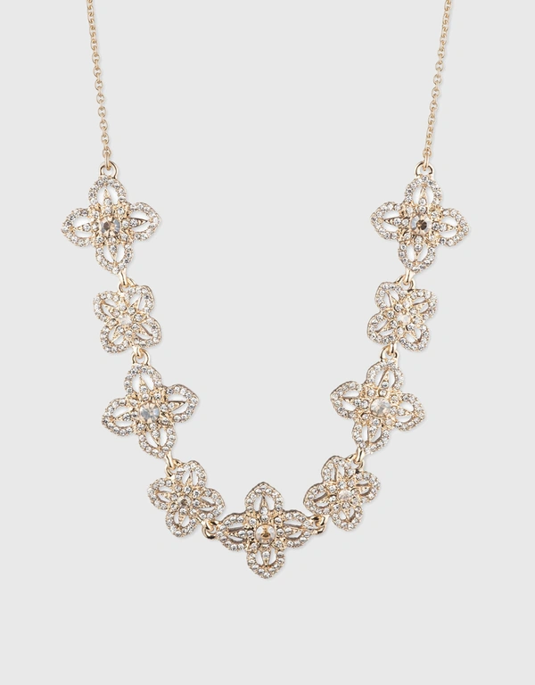 Marchesa Notte Lace Floral Necklace-Gold