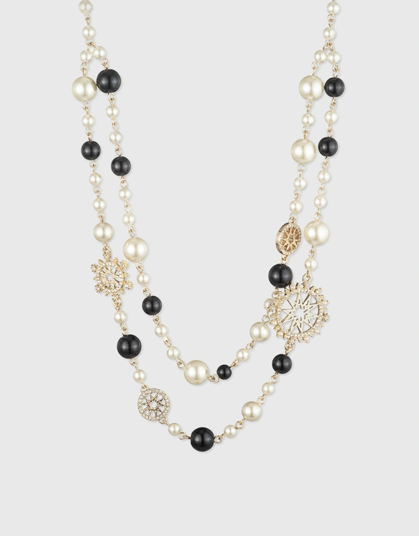 Marchesa Notte Pearl Two Row Gold Necklace