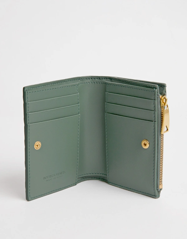 Bottega Veneta Intrecciato Lambskin Bi-Fold Zip Small Wallet