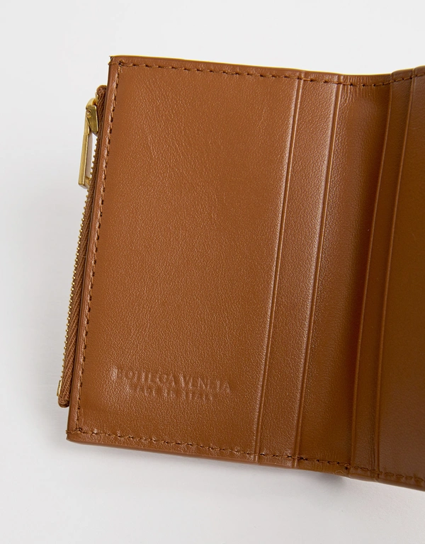 Bottega Veneta Intrecciato Lambskin Tri-Fold Zip Wallet