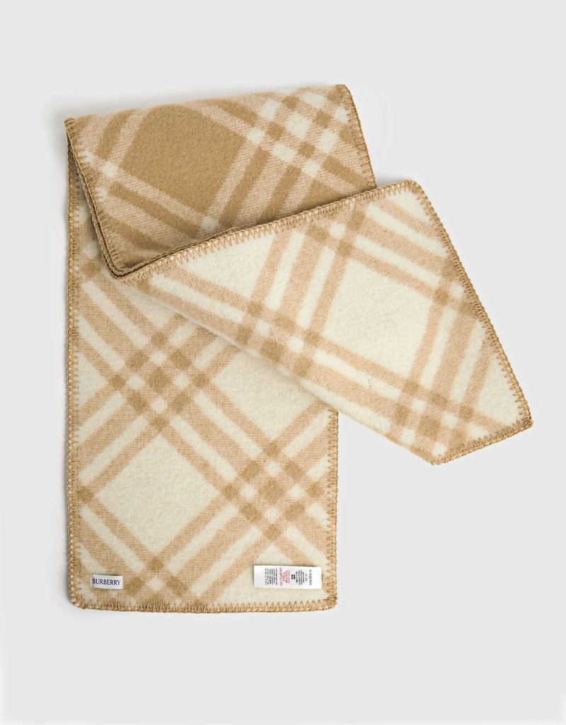 Burberry Check Wool Rectangular Scarf (Scarves)