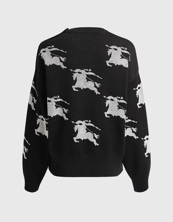 Burberry Cotton-Silk Blend Crew Neck Logo Jacquard Sweater