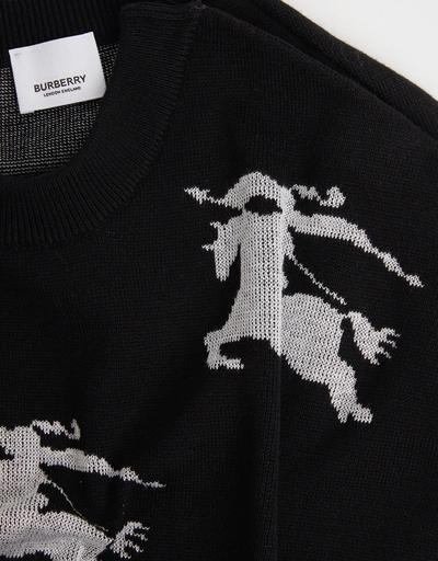 Cotton-Silk Blend Crew Neck Logo Jacquard Sweater