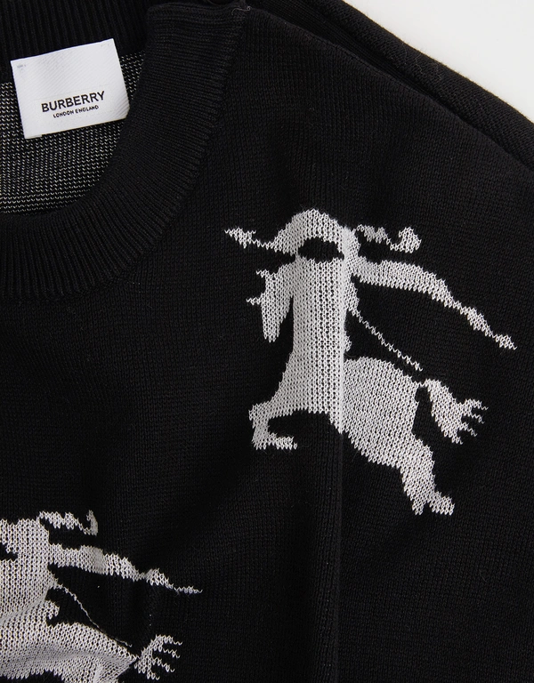 Burberry Cotton-Silk Blend Crew Neck Logo Jacquard Sweater