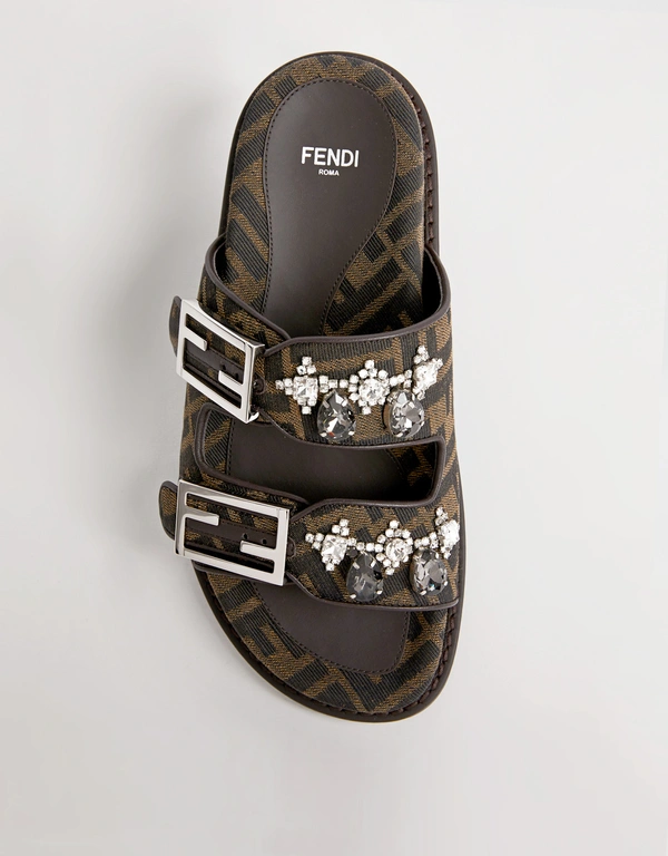 Fendi FF長方形帶扣雙帶平底拖鞋
