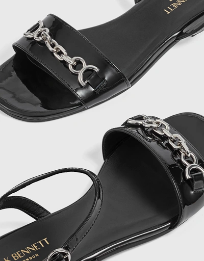 Kelly Black Patent Flat Sandals