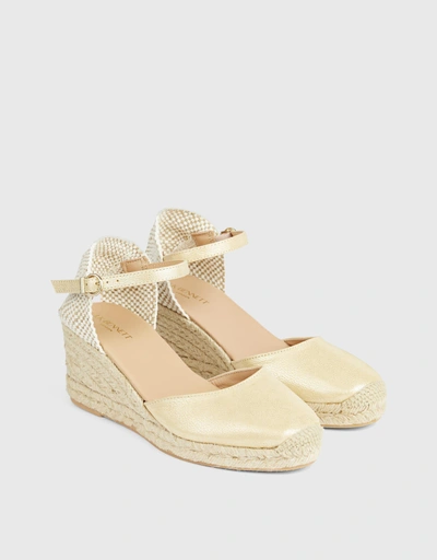 Marissa Gold Leather Ankle Strap Wedge Sandals