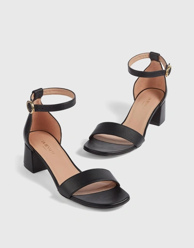 Nanette Nappa Leather Mid Heel Sandals - Black