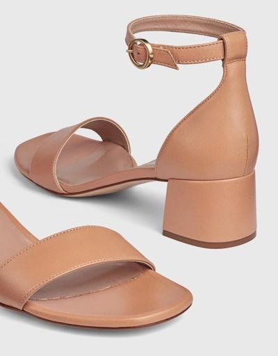 Nanette Nappa Leather Mid Heel Sandals - Camel