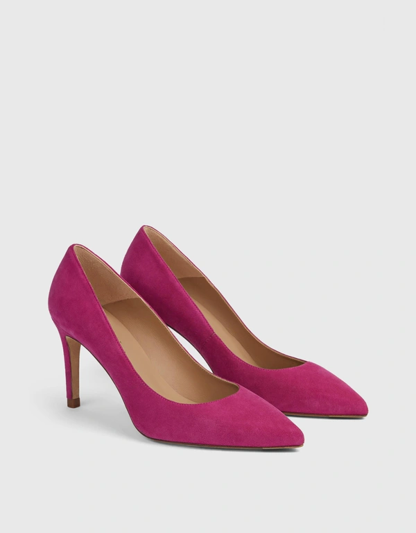 LK Bennett Floret Suede Pointed Toe High Heel Pumps-Bright burgundy