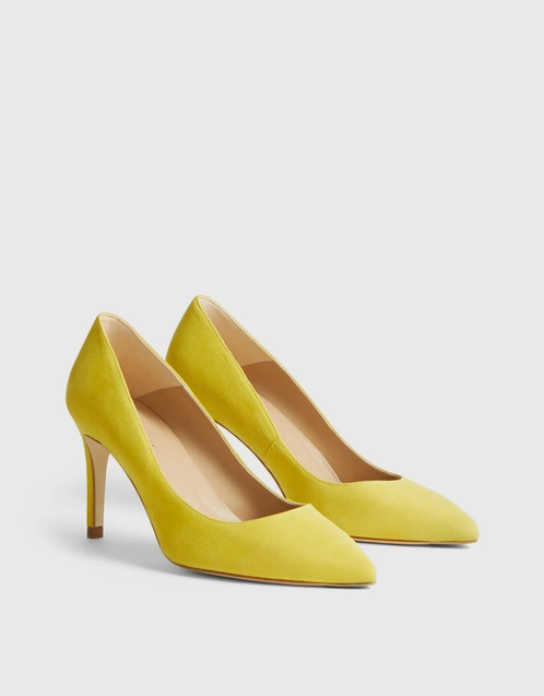 Floret Suede Pointed Toe High Heel Pumps-Yellow