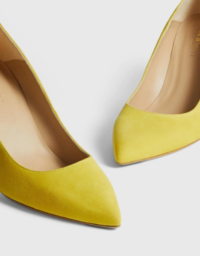 Floret 麂皮尖頭高跟鞋-Yellow