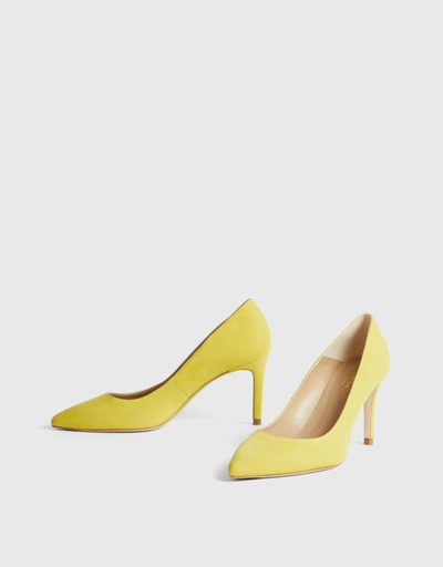 Floret Suede Pointed Toe High Heel Pumps-Yellow