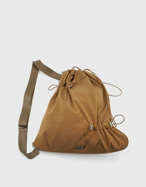 YIEYIE Eden Nylon Drawstring Shoulder Bag-Misty Tan