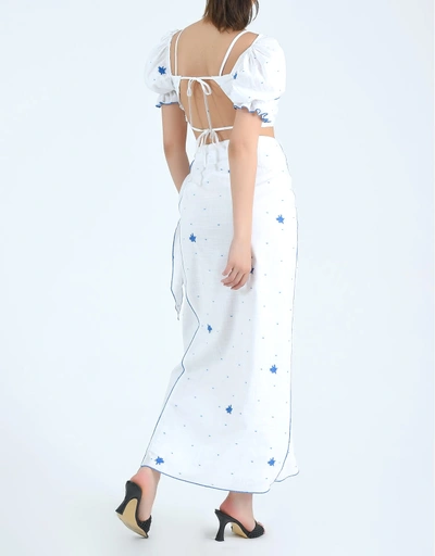 Nisan Crop Top And Midi Skirt Set-White