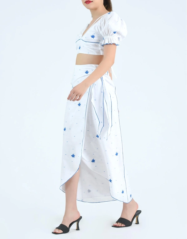 Fanm Mon Nisan Crop Top And Midi Skirt Set-White