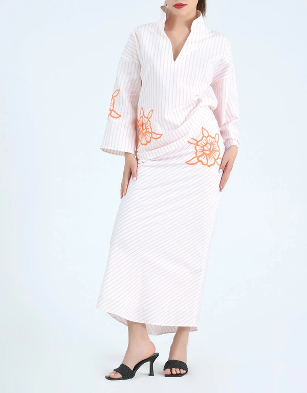 Fanm Mon Reyhan 長袖與中長裙套裝-White