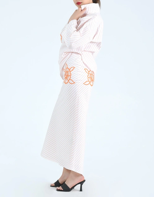 Reyhan Long Sleeve And Midi Skirt Set-White