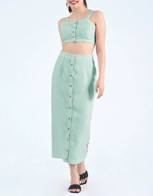 Helen Sleeveless Crop Top And Midi Skirt Set-Sage Leaf