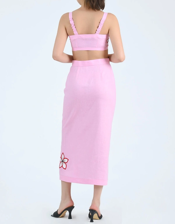 Fanm Mon Helen 無袖短版上衣與中長裙套裝-Fondant Pink