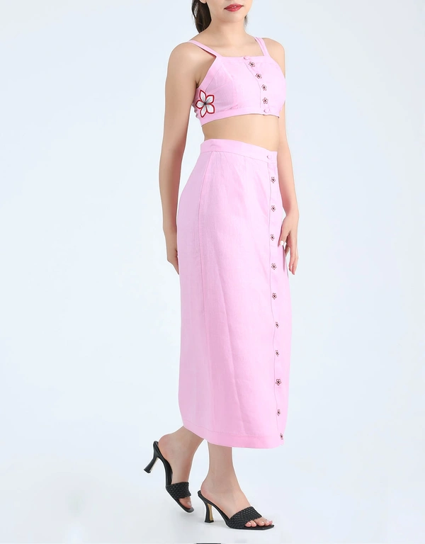 Fanm Mon Helen Sleeveless Crop Top And Midi Skirt Set-Fondant Pink