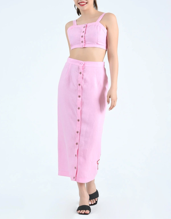 Fanm Mon Helen Sleeveless Crop Top And Midi Skirt Set-Fondant Pink