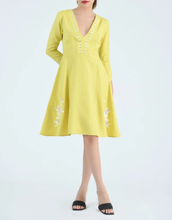Fanm Mon Karen Knee Length Dress-Mustard Lime