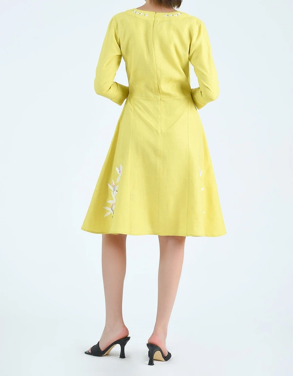 Fanm Mon Karen Knee Length Dress-Mustard Lime