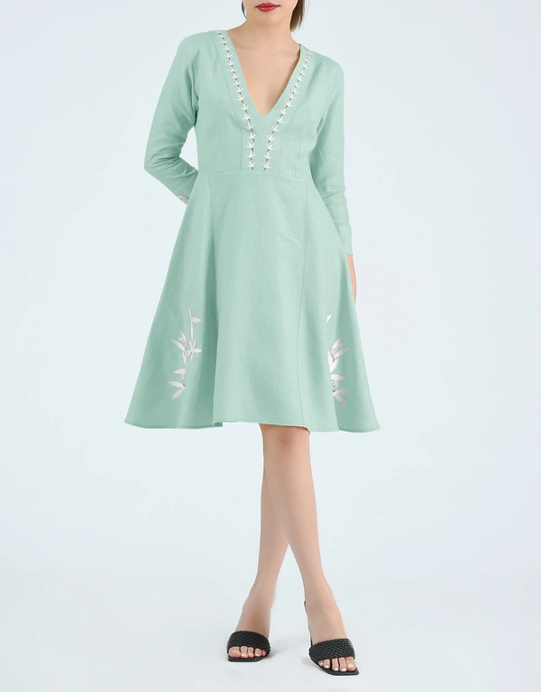 Fanm Mon Karen Knee Length Dress-Sage Leaf